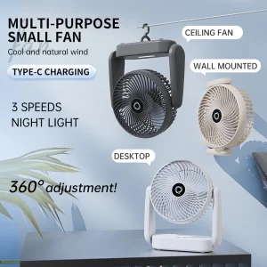 2024 Portable 3in1 Wall Mount and Desktop Rechargeable Fan with 360 Degree Rotation and 3-Speed Gear for Home Office Use