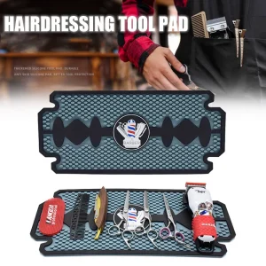 Professional Barber Tool Organizer Mat with Non-Slip PU Surface for Hair Cutting Scissors and Accessories