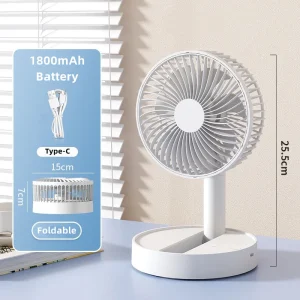 Compact Rechargeable Table Fan with 4 Adjustable Speeds and Timer for Indoor or Outdoor Cooling