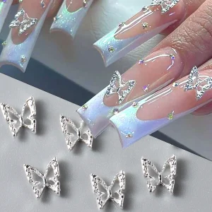 3D Butterfly Nail Charm Glitter Silver Gold nail Rhinestones Decoration Accessories for Nail Art DIY