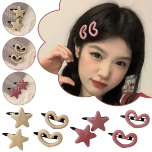 Versatile Pink Cream Star and Heart Hair Clips for Women and Girls – Fashionable Hair Accessories with Secure Snap-on Design