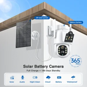 Wireless 4K IP Camera with 7800mAh Solar Powered Battery, Outdoor HD 8MP Dual Lens WiFi Security Camera with Motion Detection, Night Vision, and Two-Way Audio