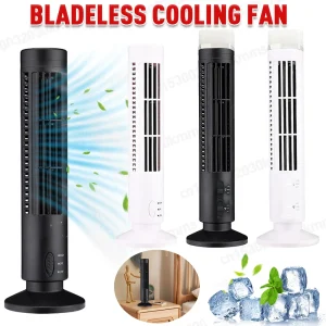 USB Bladeless Mini Tower Fan with LED Light 2 Gear Speed Cooling Fan Electric Vertical Air Conditioner for Home and Office