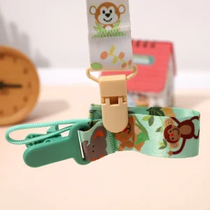 Cartoon Character Pacifier Holder with Adjustable Ribbon and Secure Button for Baby’s Dummy Nipple Soother