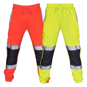 Men High Visibility Reflective Stripe Work Pants Safety Loose Fit Jogger Trousers for Road Work and Daily Wear