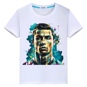 Official Cristiano Ronaldo Kids Summer Fashion – White Short Sleeve Casual T-Shirts for Boys and Girls Sportswear