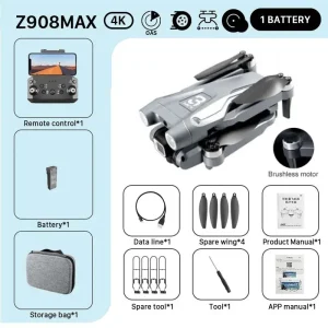 4K HD WIFI FPV Camera Drone with Brushless Motor, Obstacle Avoidance System and Electric Lens Adjustment, Perfect for Professional Aerial Photography and Videography with MINI Z908 Pro MAX