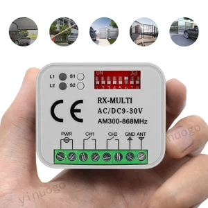 MultiFrequency RX-MULTI Receiver AC/DC 9V-30V 2CH 300MHz-868MHz Garage Door Remote Control Gate Opener Controller for Automation Systems