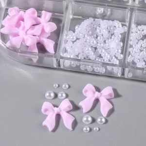 10Pcs Pink White Kawaii Mini Bow 3D Nail Art Decorations Butterfly Nail Charms DIY Resin Accessories Kit