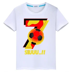 Official Cristiano Ronaldo Kids Summer Fashion – White Short Sleeve Casual T-Shirts for Boys and Girls Sportswear