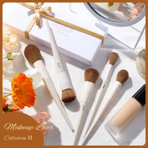 5 Piece Cruelty-Free Face Makeup Brush Set for Powder Foundation Blush Contour Highlighter, Vegan Makeup Brushes with Soft Synthetic Fibers, Light Grey T493