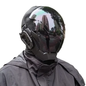 Halloween Cosplay Accessory – Cyberpunk Mask with Clear Visor for Unobstructed Vision at Theme Parties and Disco