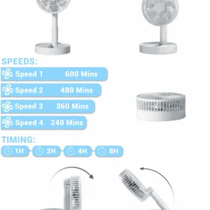 Battery Powered Mini Fan with 4 Speeds and Timing Function for Bedroom, Office, or Outdoor Use