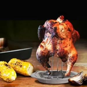 Heavy Duty Carbon Steel Chicken Roaster with Non-Stick Coating and Upright Rack for Oven Safe Baking and Grilling at Home