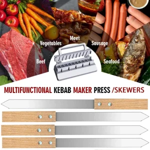 Premium 2.3cm Flat Stainless Steel BBQ Barbecue Skewers with Wooden Handle Row Kebab Maker for Brazilian Koobideh Persian Style Grilling