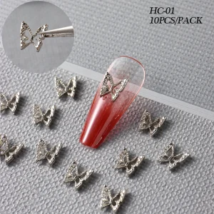 Nail Decoration Kit 10Pcs/Bag Silver Gold Butterfly Shaped Rhinestone Nail Charms 3D Glitter Nail Accessory