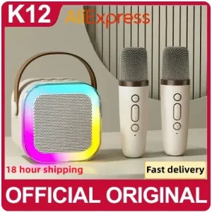 K12 Wireless Portable Karaoke Microphone PA Speaker System with RGB Light and Dual Detachable Mics for Home Family KTV Singing Parties