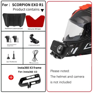 Español: Soporte de casco Scorpion Exo R1 personalizado para cámara GoPro Hero Insta360 DJI Action