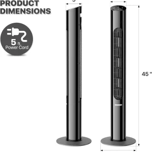 Remote Controlled 45 Inch Tower Fan with 12 Hour Timer and 8 Speeds for Quiet and Efficient Air Circulation at Home or Office