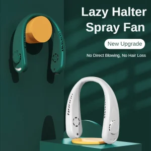 Rechargeable Portable Mini Neck Hanging Fan with 4 Speed Settings and Dual Turbine Motor for Personal Air Cooling