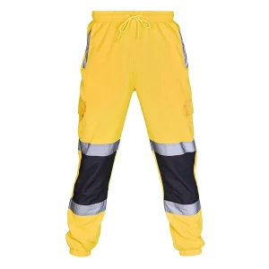 Mens High Vis Reflective Striped Sweatpants Safety Work Pants for Road Workers and Outdoor Activity