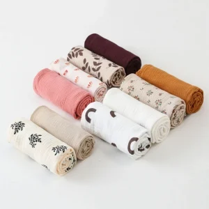 Soft Cotton Muslin Swaddle Blanket for Newborn Babies and Toddlers with Floral Print and Breathable Crinkle Fabric