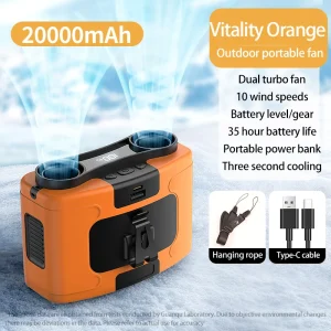 Portable 10000mAh 3-in-1 Waist Fan with LED Display for High Temperature Environment and Outdoor Activities