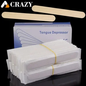 100 Pcs Disposable Wooden Tongue Depressors for Tattoo Waxing Stick and Medical Examination Individually Wrapped in Paper