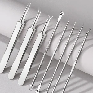 Professional Acne Removal Kit with Ultra-Fine Tweezers and Pointed Cell Clips for Blackhead and Whitehead Extractions