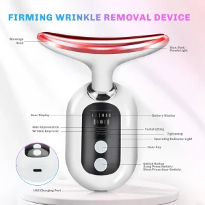 Vibration LED Photon Therapy Neck Face Lifting Device for Skin Tightening, Wrinkle Removal, and Anti-Aging Skin Care with Negative Ion Technology