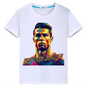 Cristiano Ronaldo Signature Kids Clothing – Summer White Short Sleeve Tee Top for Active Boys and Girls Fashion