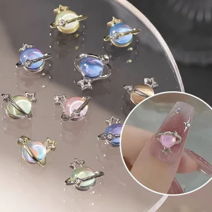 20PCS 3D Aurora Planet Nail Art Rhinestones Decorations for Girls DIY Crafts and Nail Beauty Accessories