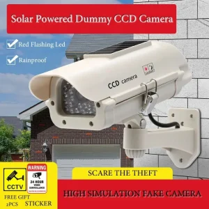 Solar Powered Waterproof Dummy Security Camera for Home Office Surveillance System to Deter Theft and Vandalism