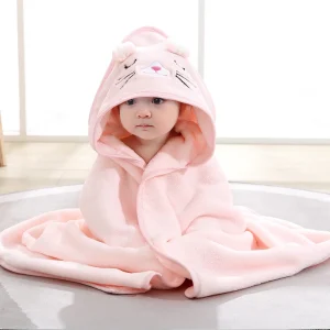 Warm and Cozy Hooded Bathrobe Towel Set for Baby Boys and Girls, Soft Coral Fleece Wrap for Newborns and Toddlers