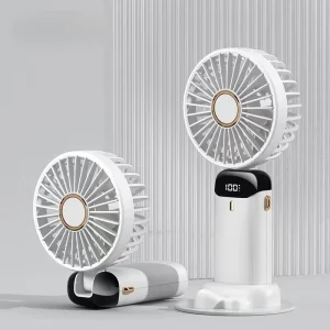 Neck Hanging USB Rechargeable Fan with 90° Adjustable Design, 5 Speed Wind Adjustment and Built-in Phone Stand for Hands-Free Viewing