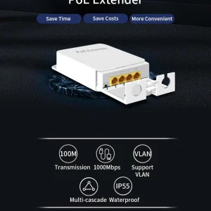 Industrial Grade 4 Port IP55 Waterproof POE Repeater Extender 100/1000Mbps Network Switch for IP Camera and Wireless Access Point