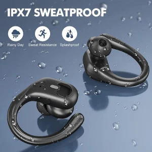 Comfortable IPX7 Waterproof Wireless Earphones with Flexible Soft Ear Hooks and HD Mic