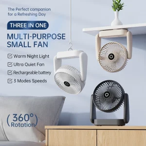 2024 Portable 3in1 Wall Mount and Desktop Rechargeable Fan with 360 Degree Rotation and 3-Speed Gear for Home Office Use