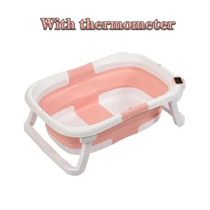 Intelligent Folding Baby Bath Tub with Temperature Display, Non-Slip Mat and Storage Functionality