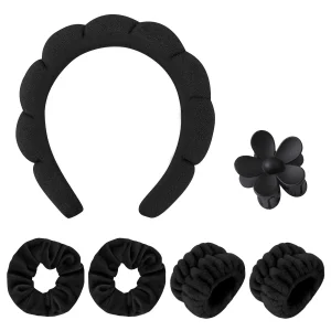 Ultimate Spa Day at Home: 6-in-1 Face Washing Headband Set with Hair Bands, Wristbands, and Hair Accessories