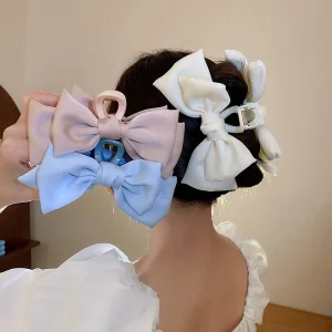 Korean Version Butterfly Satin Hair Clip Fashion Hairpin for Women and Girls with Solid Color Ribbon