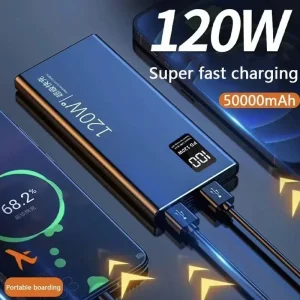 Portable 120W High Capacity Power Bank Charger with Fast Charging for iPhone, Samsung, and Huawei Phones