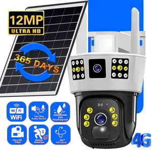 4G SIM Card WiFi 12MP Solar Camera Outdoor IP Wireless Home Security CCTV Surveillance PTZ Night Vision PIR Human Detection