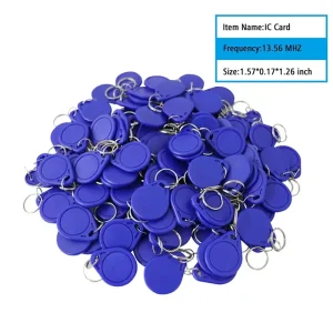 100-Pack Blue RFID 13.56MHz IC Keyfob Token for Access Control and ID Management Systems Compatible with MIFARE Classic 1K Card