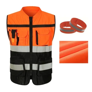 Multi Pocket Adjustable Reflective Vest for Enhanced Visibility and Safety During Low Light Conditions