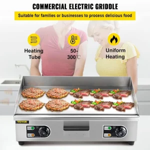 Industrial-Style 30 Inch Electric Griddle with Splash Guard and Multiple Vents for Safe and Efficient Commercial or Home Use