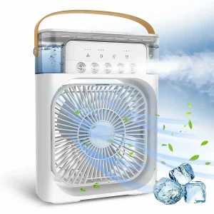 Personal Space Cooler and Humidifier with 3 Speed Fan, 3 Spray Modes, and Color Changing LED Light for a Comfortable and Romantic Atmosphere