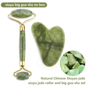 Premium Quality Hand-Polished Jade Stone Facial Massager Roller with Gua Sha Tool for Skin Lifting and Relaxation