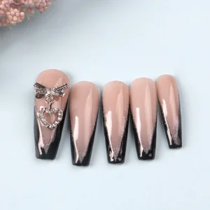 3D Heart Shaped Nail Art Charm Set in Silver Alloy with Sailor Metal Hollow Heart Design – 10 Pieces Luxury Manicure Accessories for Nail Jewelry Enthusiasts