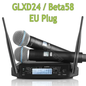 Dual Wireless Handheld Microphone Karaoke Home System for Professional Stage Performances with Beta58 UHF Dynamic Mics and 2 Channel Receiver